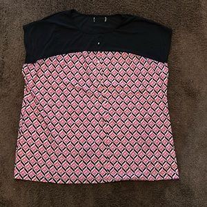 Pink Black White Womens Plus Size Lightweight Printed Blouse Top